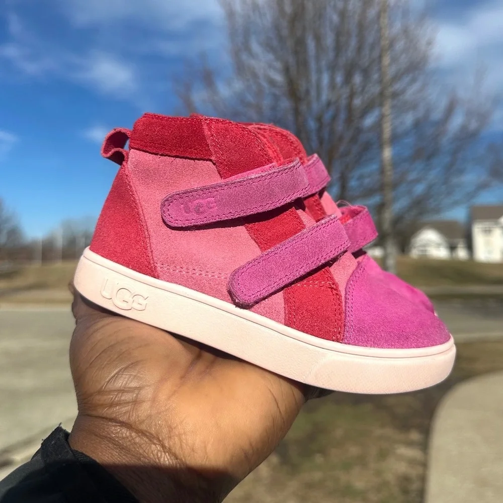 UGG Girl's T Rennon II Suede Leather Mashup Colorblock Sneakers Size 9 Pink Red‎